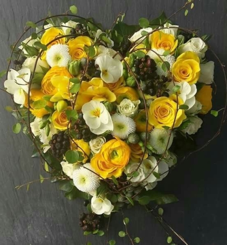 Funeral Flowers Yellow Compact Heart From £65