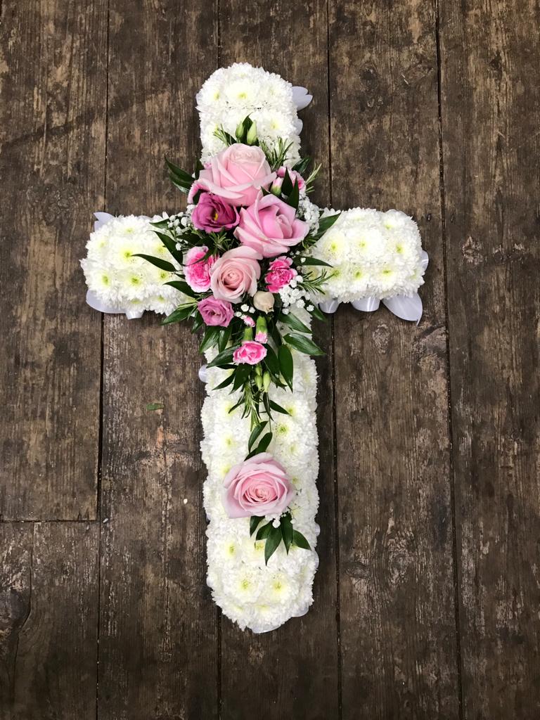 Funeral Flowers Pink Cross From £75