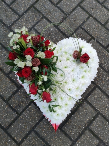 Funeral Flowers Red Solid Heart White Base From £65