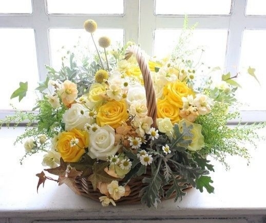 Funeral Flowers Yellow Seasonal Basket £50