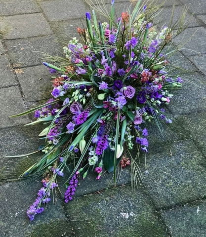 Funeral Flowers Purple Single Ended Coffin Spray From £50