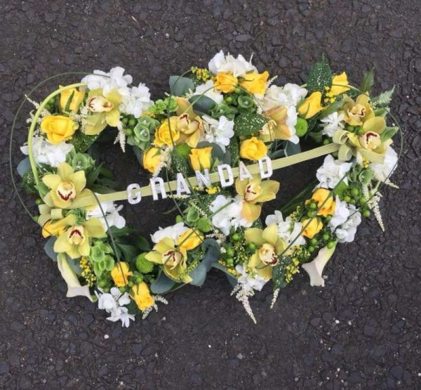 Double Open Mixed Heart Funeral Flowers
