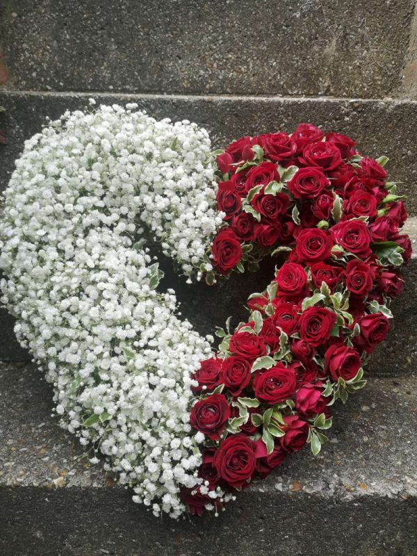 Single Open Split Heart Funeral Flowers